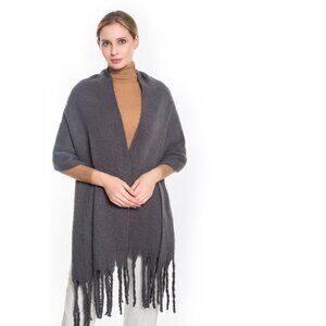 Dark Grey Soft Blanket Scarf with Tassels Large Shawl Wrap NWT